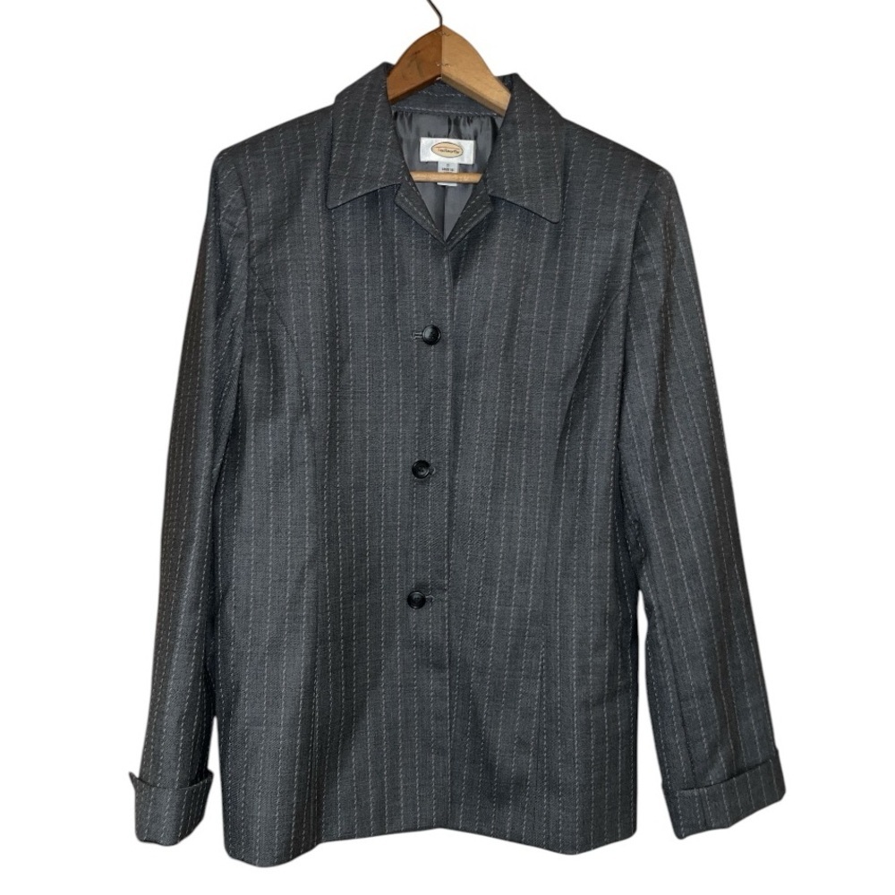 Talbots wool blazer size 8 grey pink pinstripe medium business casual Y2K preppy